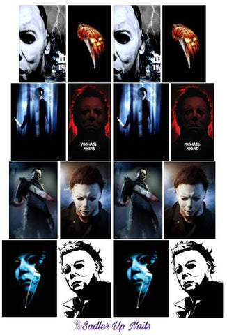 Michael Myers nail decals. Halloween nail decals.