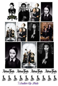 Addams Family nail decals. Nail water decals. Halloween nail decals..