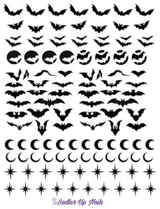 Bats and moons nail decals. Water decals.