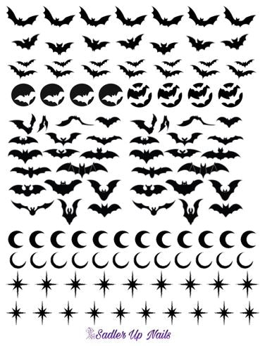 Bats and moons nail decals. Water decals.