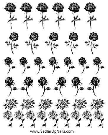 Black roses nail decals. Nail water decals.