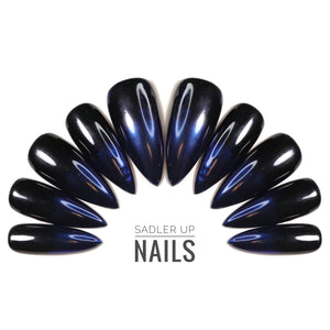 Blue chrome tip nails. Halloween nails.