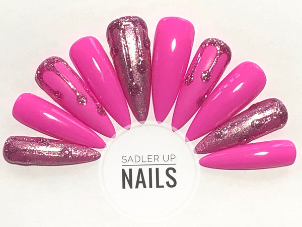 Pink Glitter Drip - Sadler Up Nails 