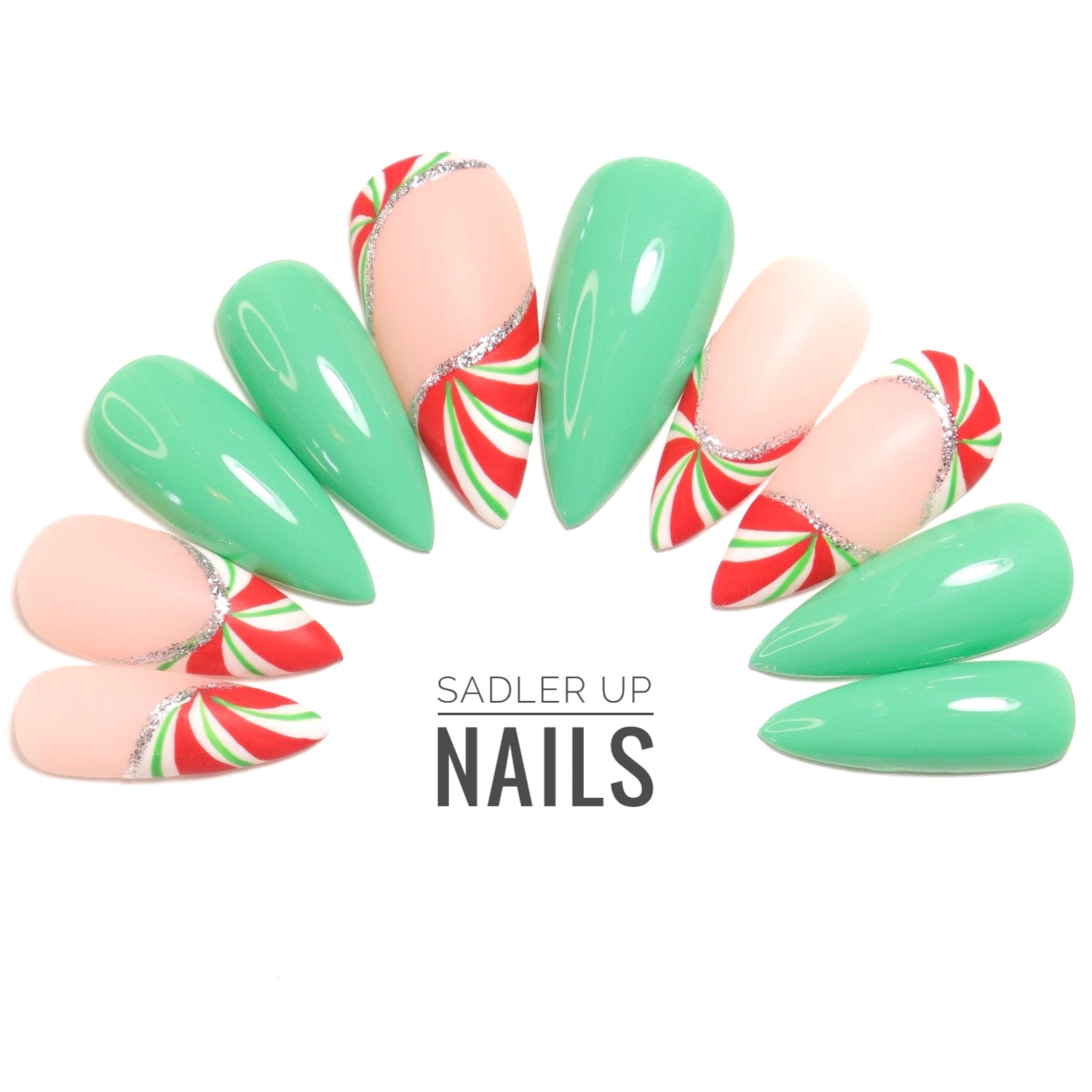 Christmas nails. Peppermint Nails.